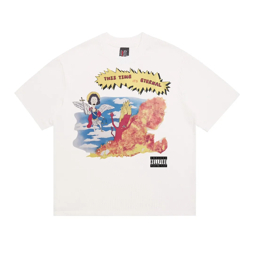 Saint Michael's spoof cartoon character TEE print distressed retro Vintage loose short-sleeved half-sleeved top. Directly sprayed with digital white ink. The fabric is breathable and the pattern is three-dimensional and clear. Fabric: Double yarn 240g Style number: S919 Size: S-M-L-XL Color: White Price: P110